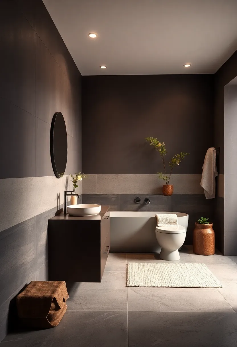 Dark Chocolate Painted walls Balanced with Soft Beige Elements