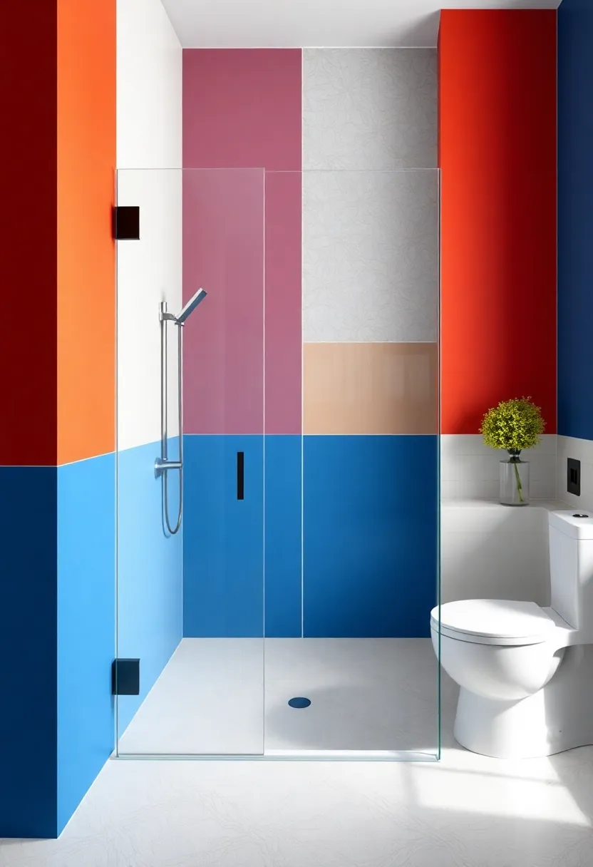 Bold Color Blocks: Use strong, contrasting colors to create bold blocks of impact, making your shower area pop