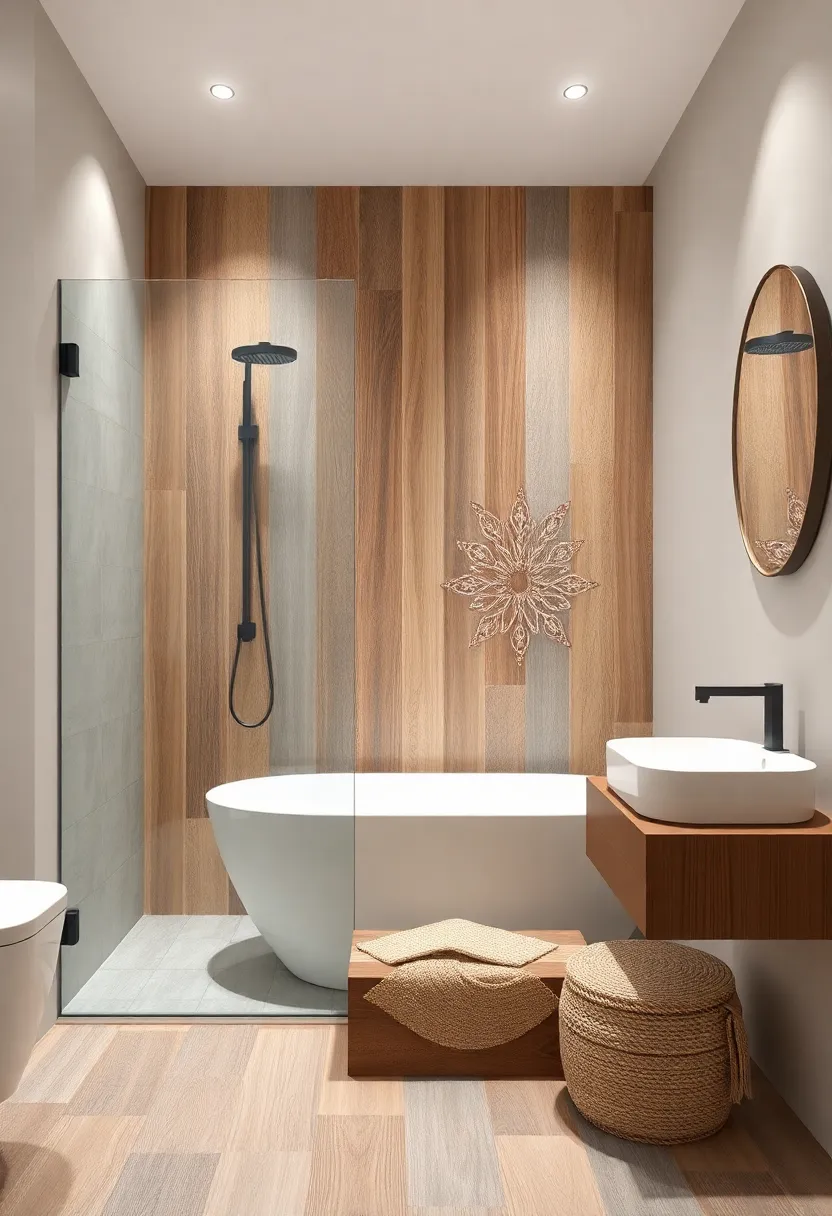 Reclaimed Materials: Use reclaimed wood or tiles to create an eco-friendly and warm atmosphere in your modern bathroom