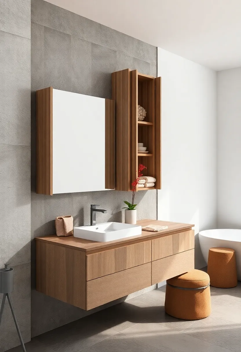 Implement‌ Floating Vanity Cabinets with ⁢Vertical Dividers ‌for Organized Storage