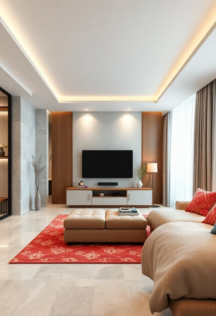 Incorporate multi-functional furniture like an ottoman with storage beneath the ‌TV