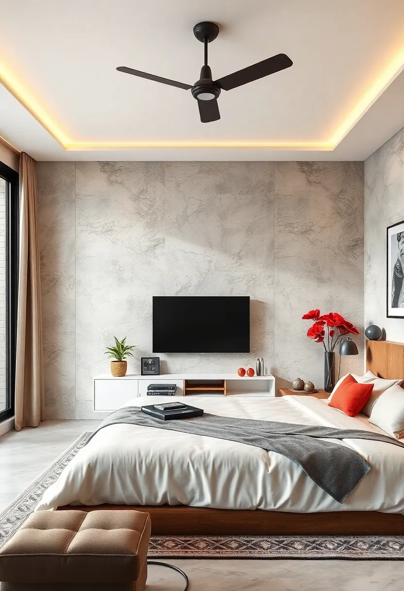 Use wall-mounted floating⁤ desks or ‌shelves ⁣under the TV for‌ media devices