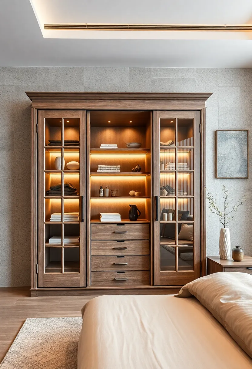 Classic ​Wardrobe⁤ with Glass Paneled ​Doors and Adjustable ‍Shelves for ​a Timeless Appeal