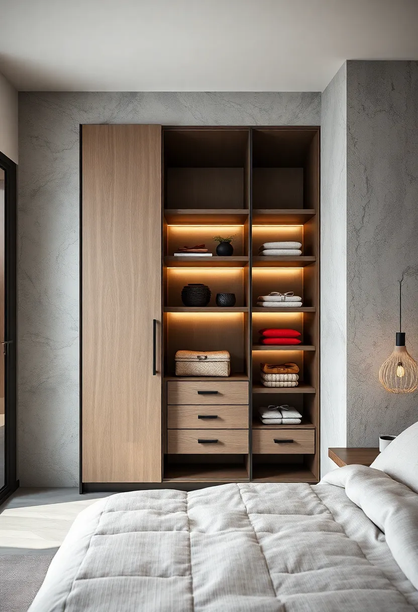 Contemporary ‍Wardrobe with Glass Doors⁣ and⁤ Floating​ Shelves ⁣to show off Accessories