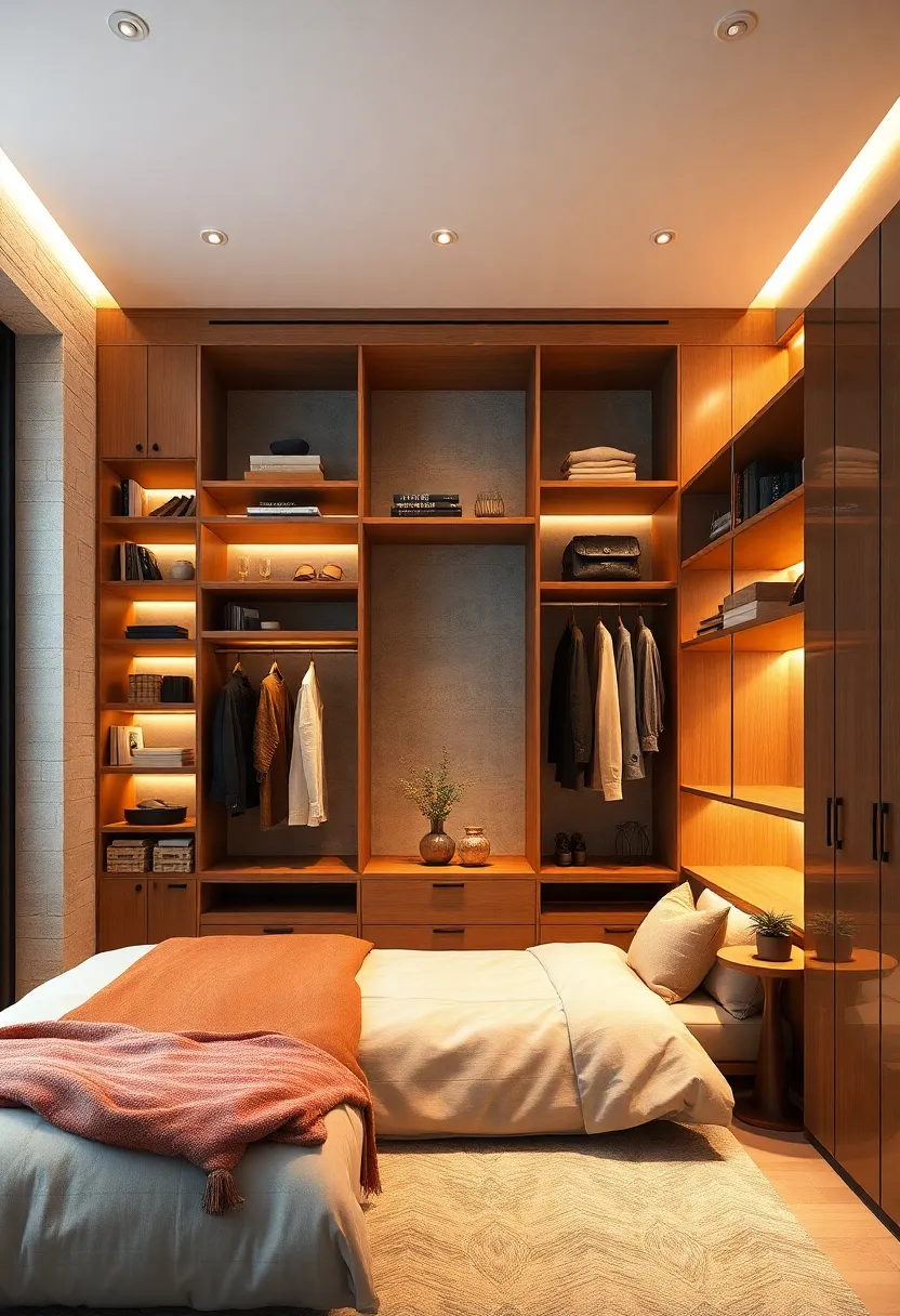 Floor-to-Ceiling Wardrobe ​with Built-In Shelves⁤ and Lighting⁣ for⁢ a Luxurious ⁣Look