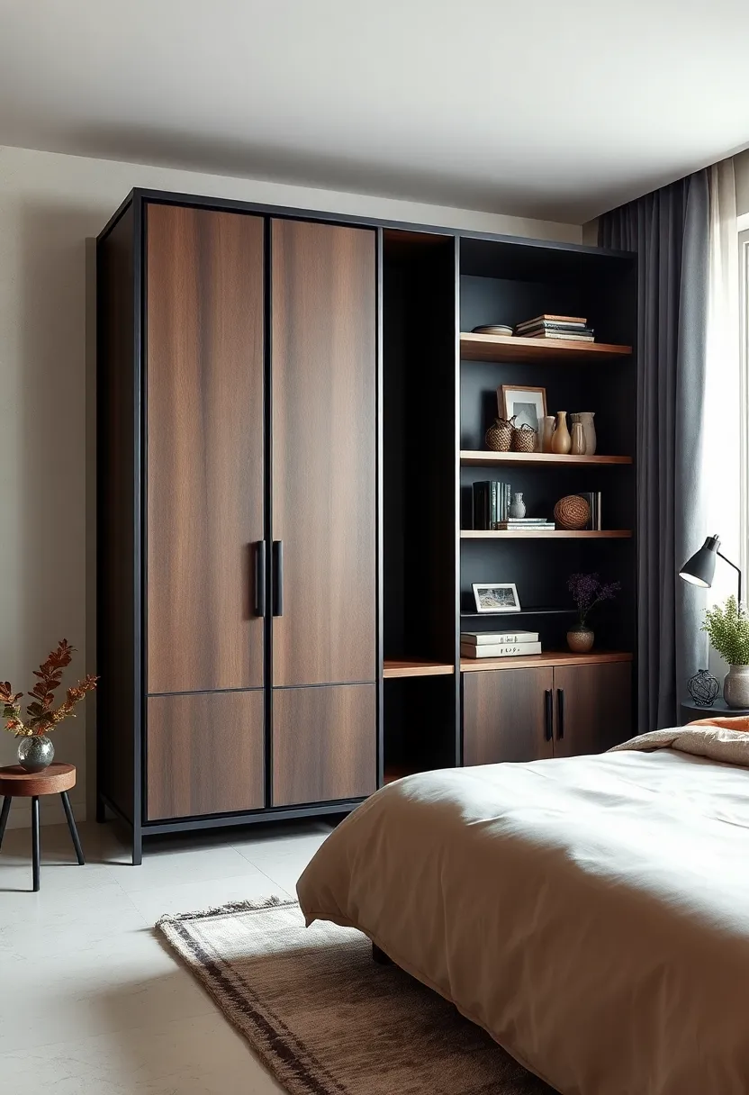 Industrial Chic Wardrobe with Metal⁢ Frame and Wooden⁣ shelves for⁢ a ⁤bold ⁤Bedroom Statement