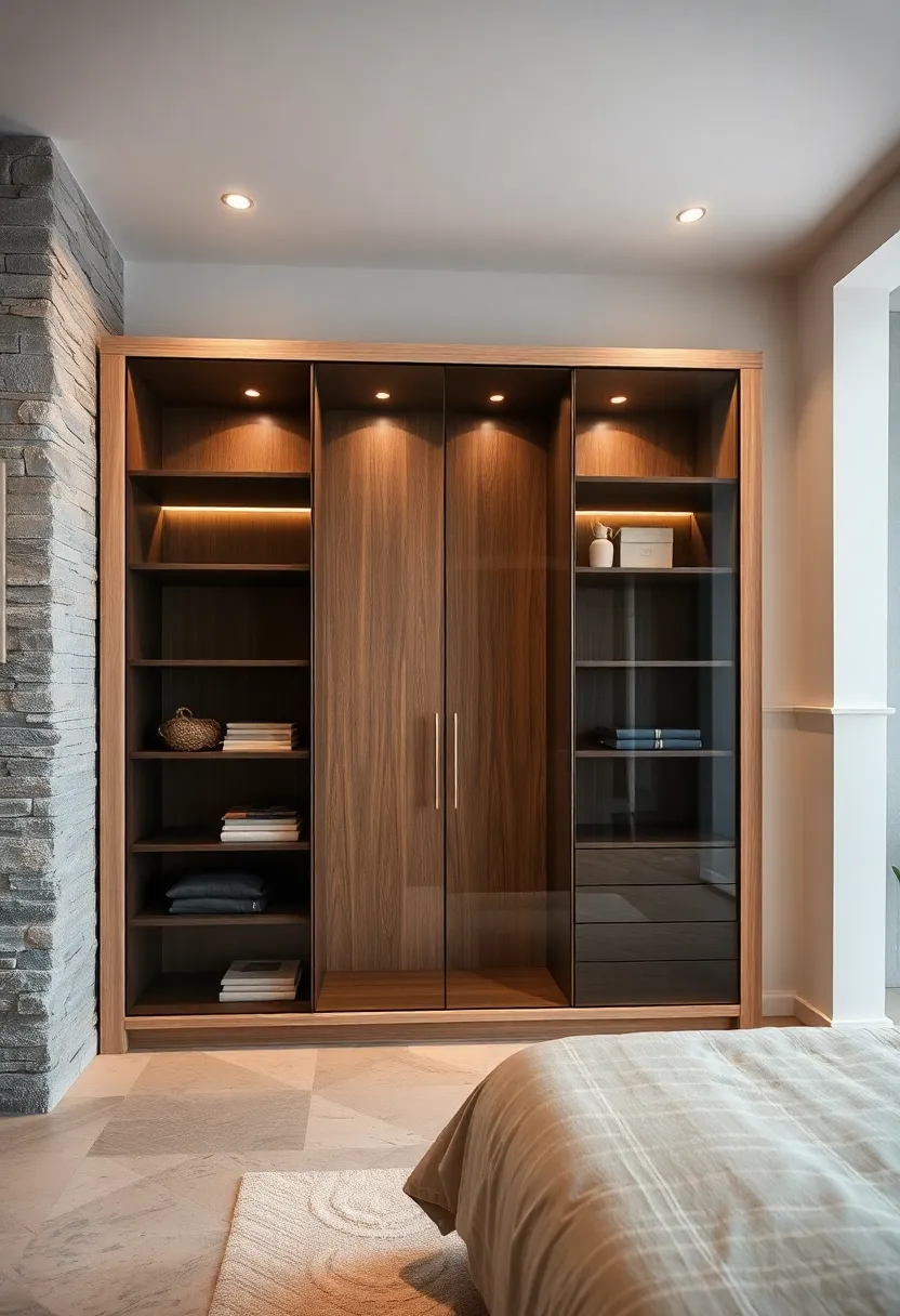 Two-Tone ⁢Wardrobe ‍Featuring ⁣Dark ‍Shelves and light cabinet Frames for ⁢Visual Contrast