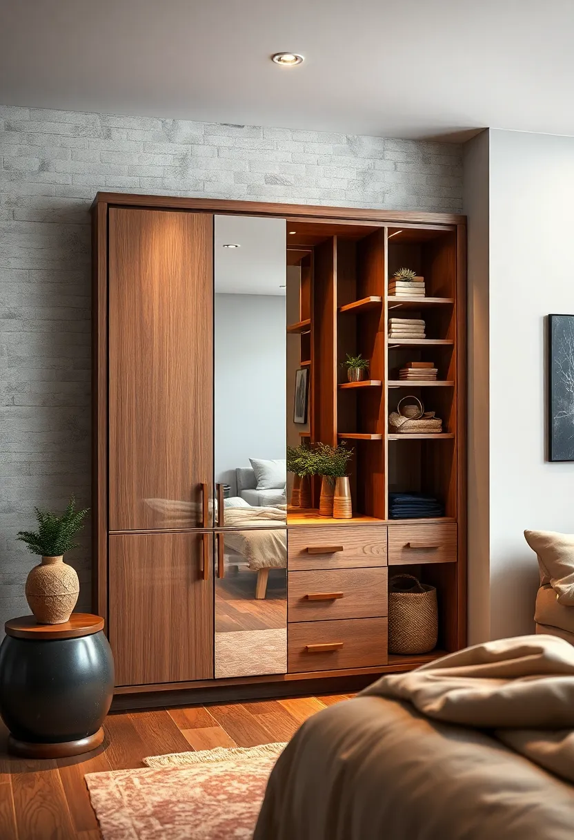 Wardrobe ​Featuring Built-In Shelves ​and‍ a⁣ Mirror Panel ⁢for Multi-Functional Use