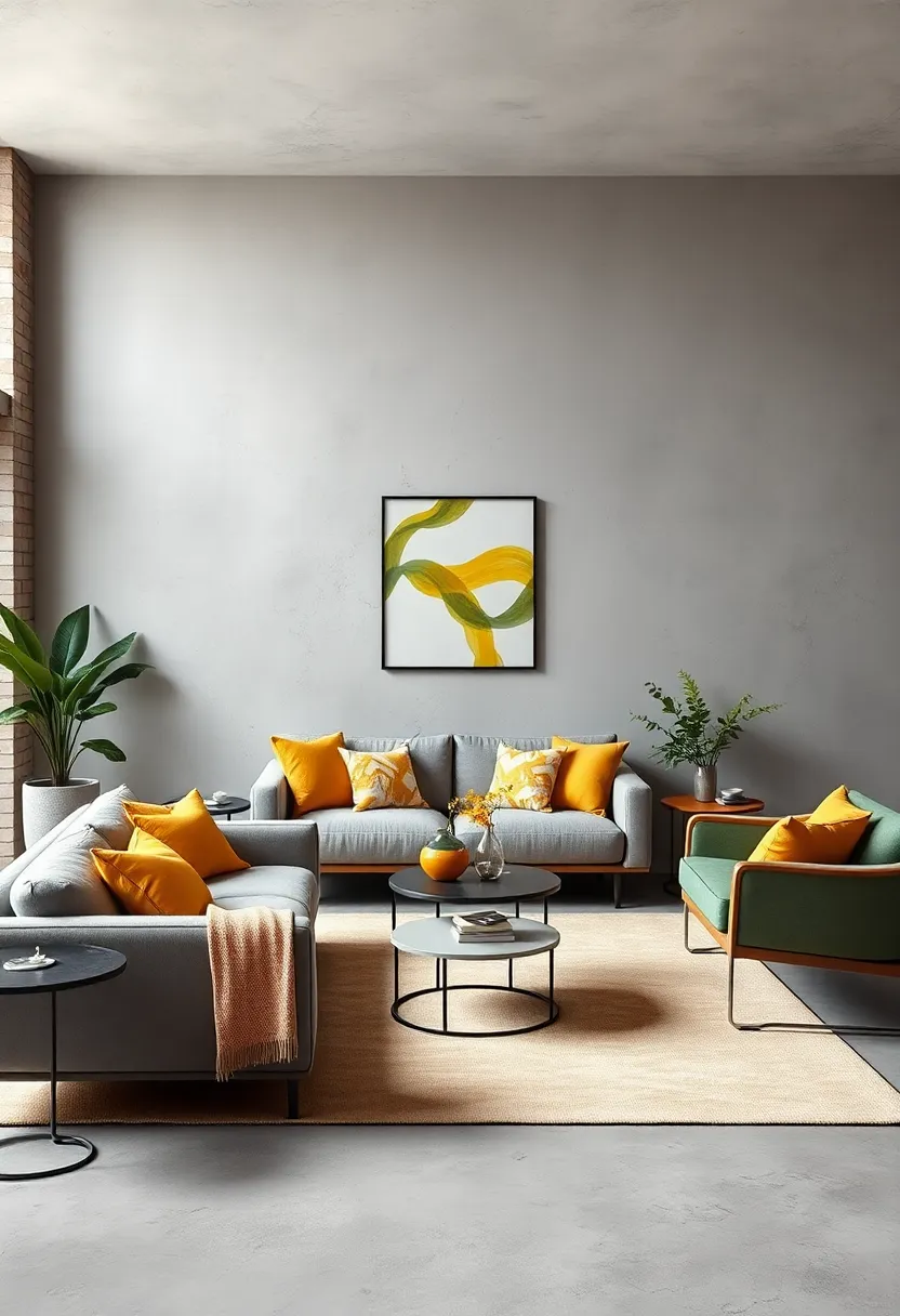 Soft Gray‍ and Warm‍ Mustard:⁣ A subtle gray backdrop paired with vibrant mustard accents creates a cozy yet modern living space