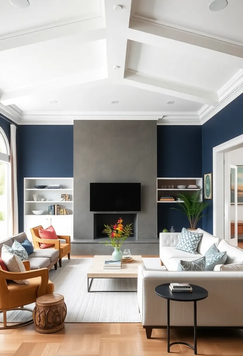 Navy‍ Blue ‍and Crisp White: Classic​ navy walls combined with ‍white trim evoke a⁣ timeless and ‍refreshing atmosphere