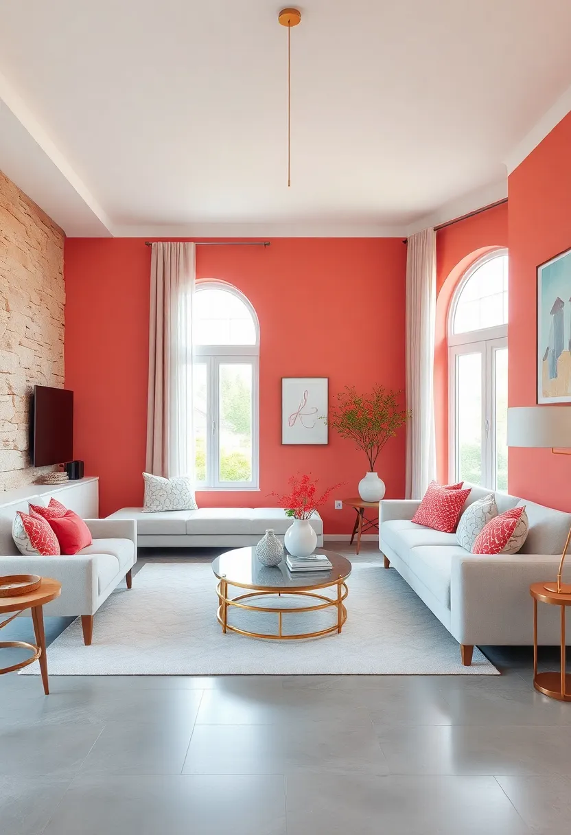 Coral ⁢Pink ⁢and Warm ‍White: Energetic ‍coral walls softened by ‍warm white‌ elements make for a cheerful, welcoming‍ room