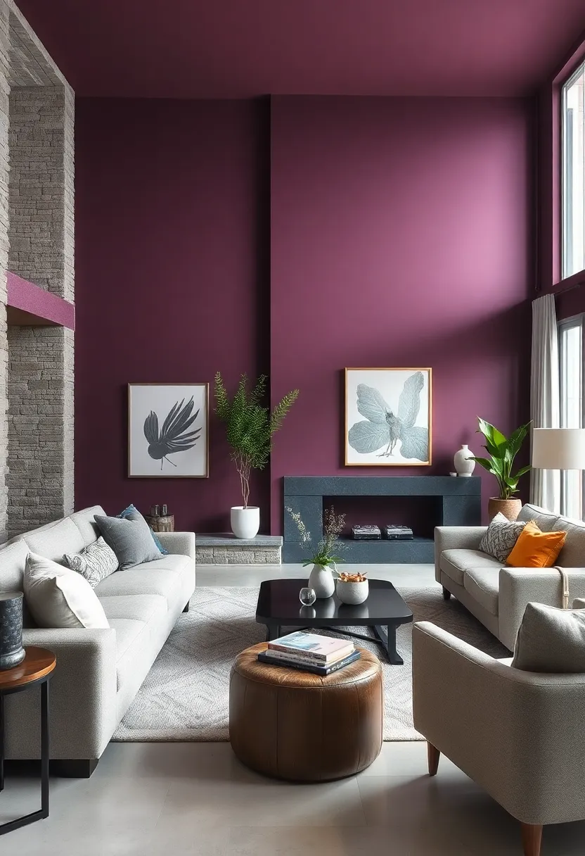 Deep plum⁣ and Silver Gray:⁤ Dark plum ⁣walls paired with cool⁤ silver gray details impart a rich and refined atmosphere