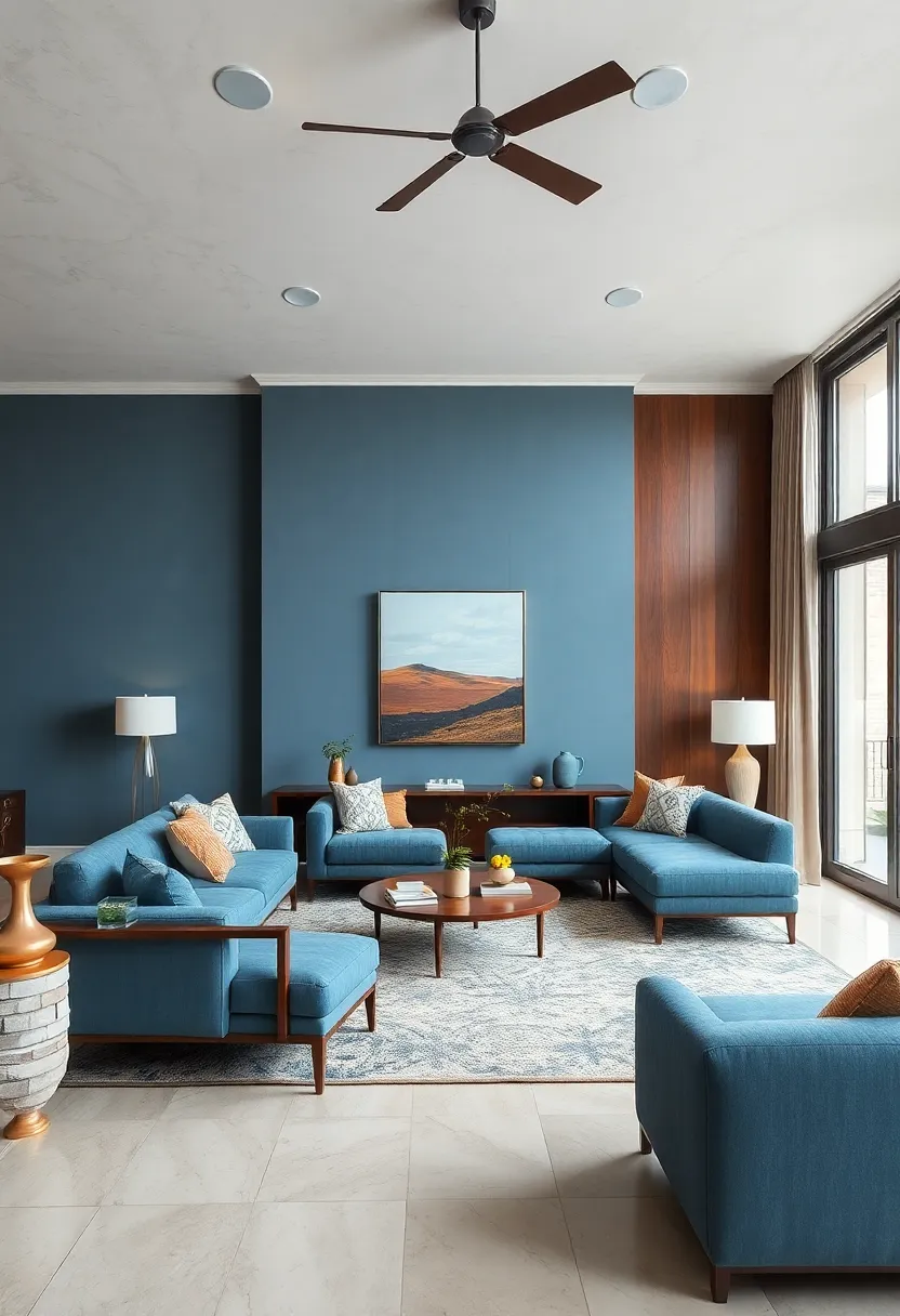 Dusty Blue and Walnut Brown: Muted blue tones​ paired with rich walnut brown woodwork provide a cozy yet chic environment