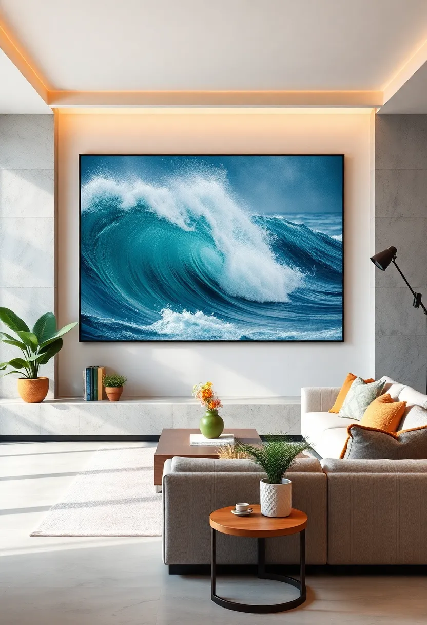 Coastal Cliffs at ⁣Sunset: ‍vibrant hues and rugged ⁢textures combine to bring the wild ⁤energy of the ‌ocean’s edge ⁣indoors