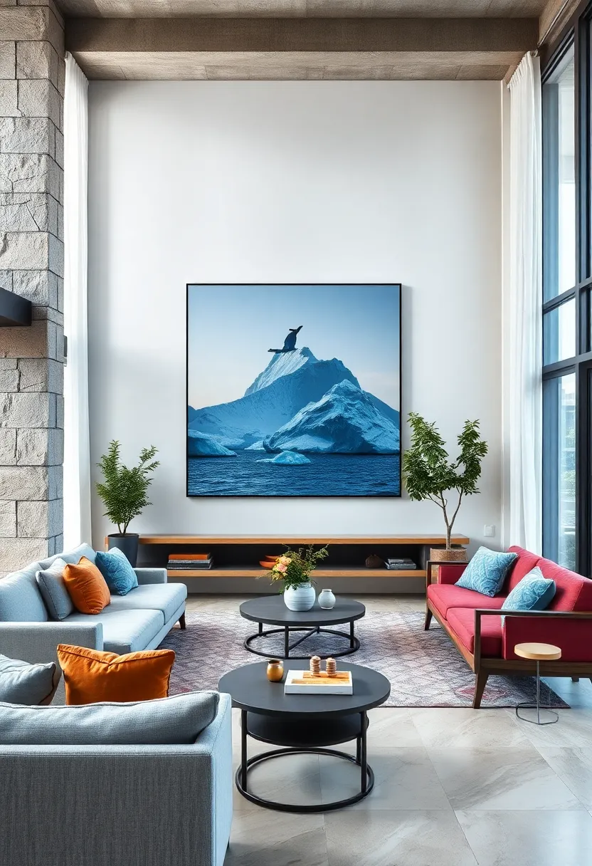 Iceberg Silhouettes at Dusk: ‍Cool blue tones and stark natural ⁣forms create a minimalist yet powerful ​statement