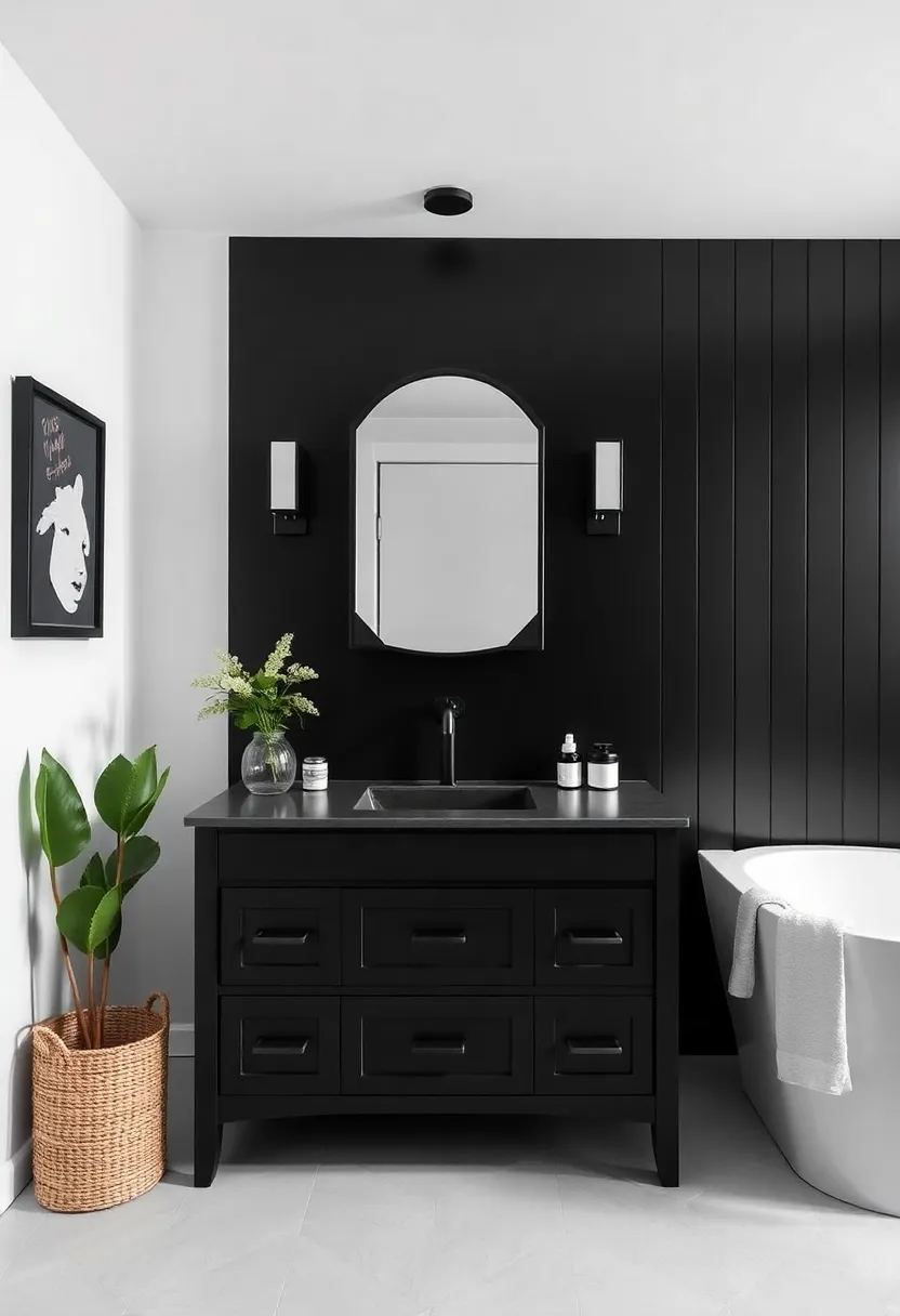 Choose a Dark Vanity: A black or dark wood vanity can serve as a striking centerpiece and functional storage option