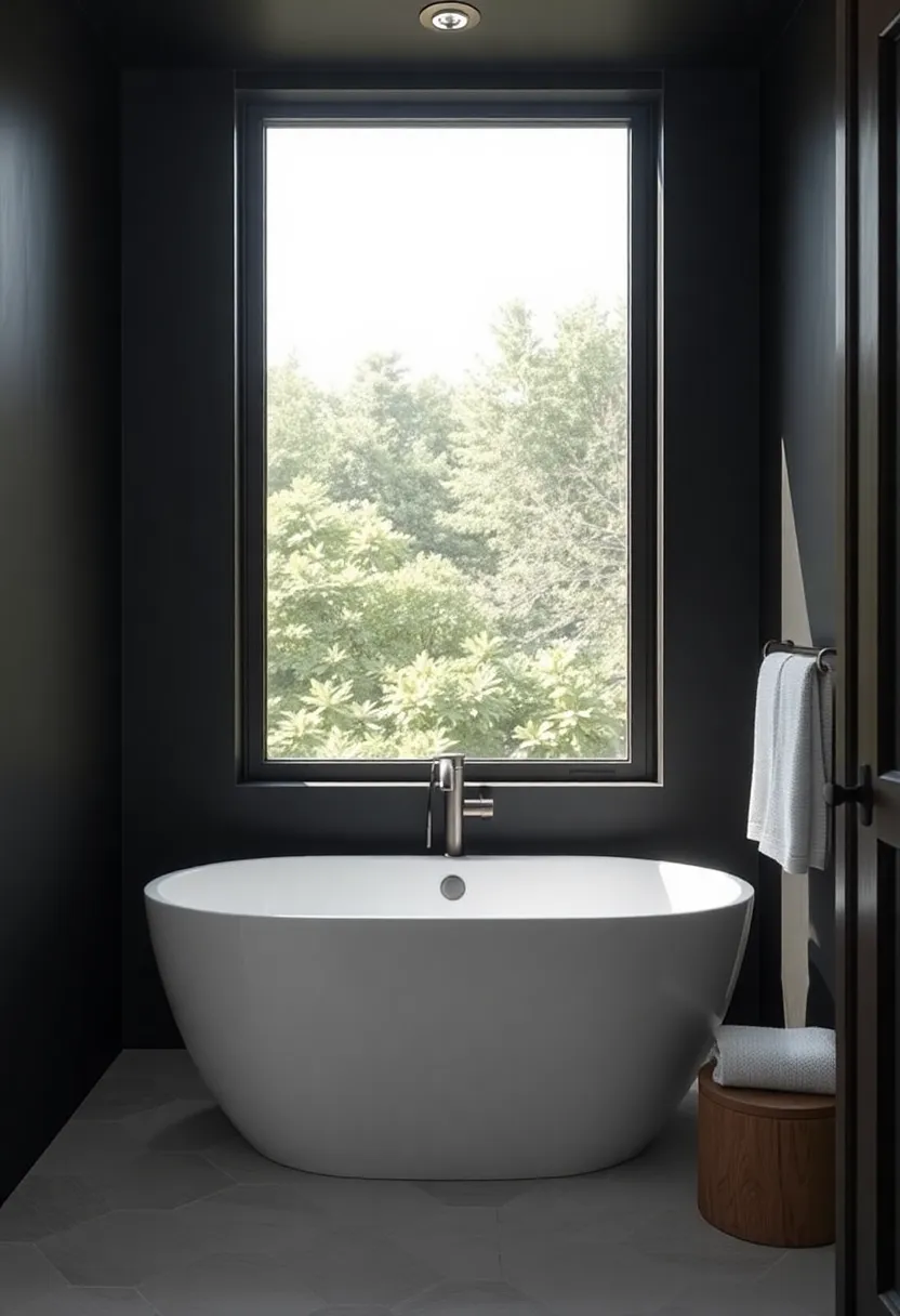 Frame Your Views: If your bathroom has a window, use dark wood frames for a refined touch to the natural light