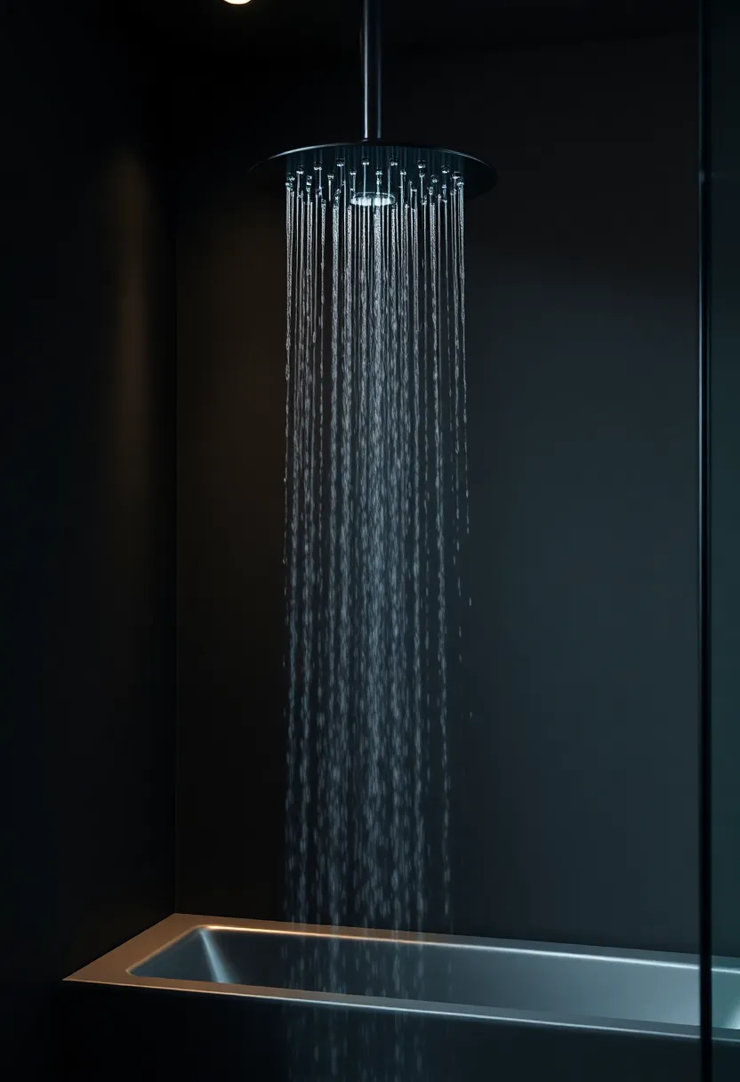 Install a Rain Showerhead: A sleek black rain showerhead can enhance the luxurious feel of your black bathroom