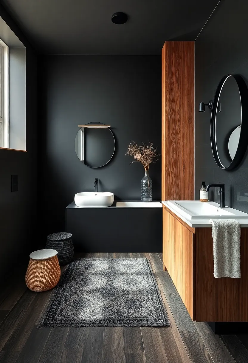 Layer with Textures: Incorporate various materials like wood, metal, and textiles to create warmth amidst the black hues