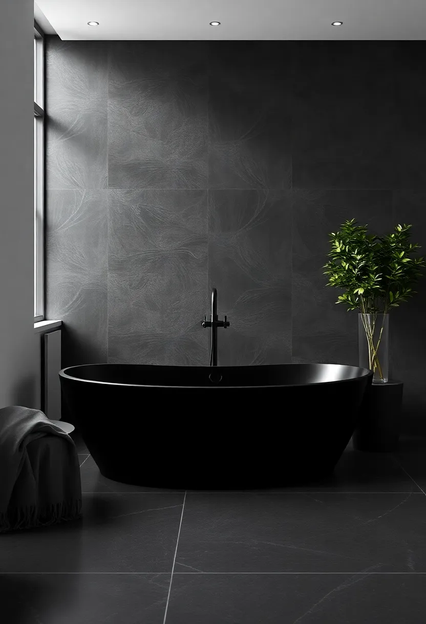 opt for a Black Bathtub: A freestanding black tub can serve as a breathtaking focal point in your bathroom