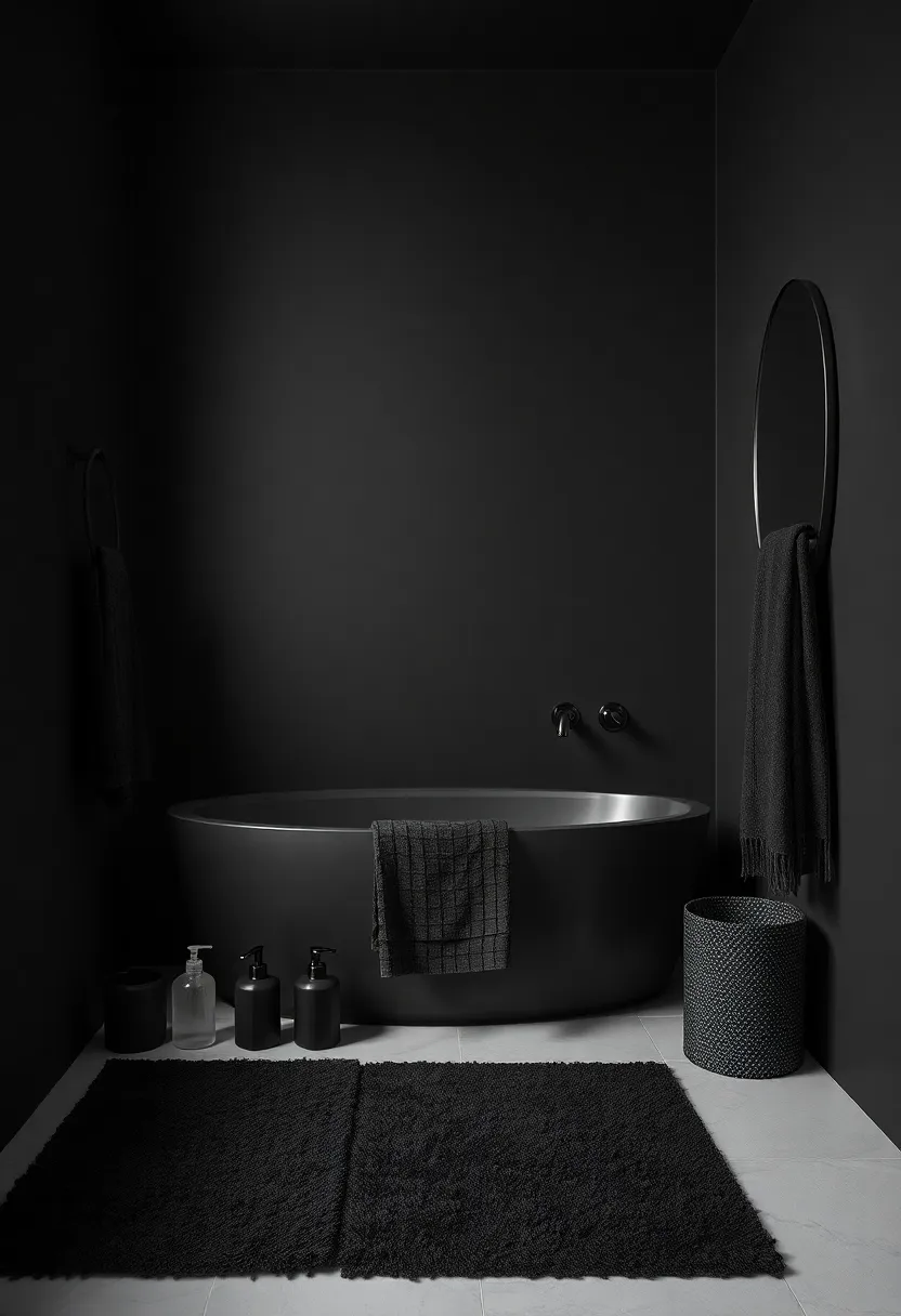 Utilize Black Accessories: Incorporate soap dispensers,bath mats,and towels in various shades of black for a cohesive look