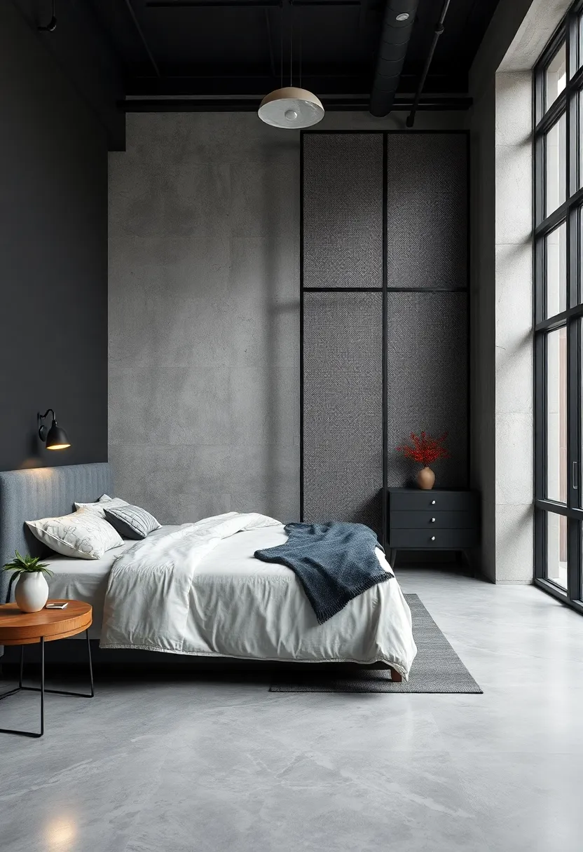 Metal Mesh Room Dividers Adding Industrial Edge and Visual separation ‌in a Grey Toned Bedroom