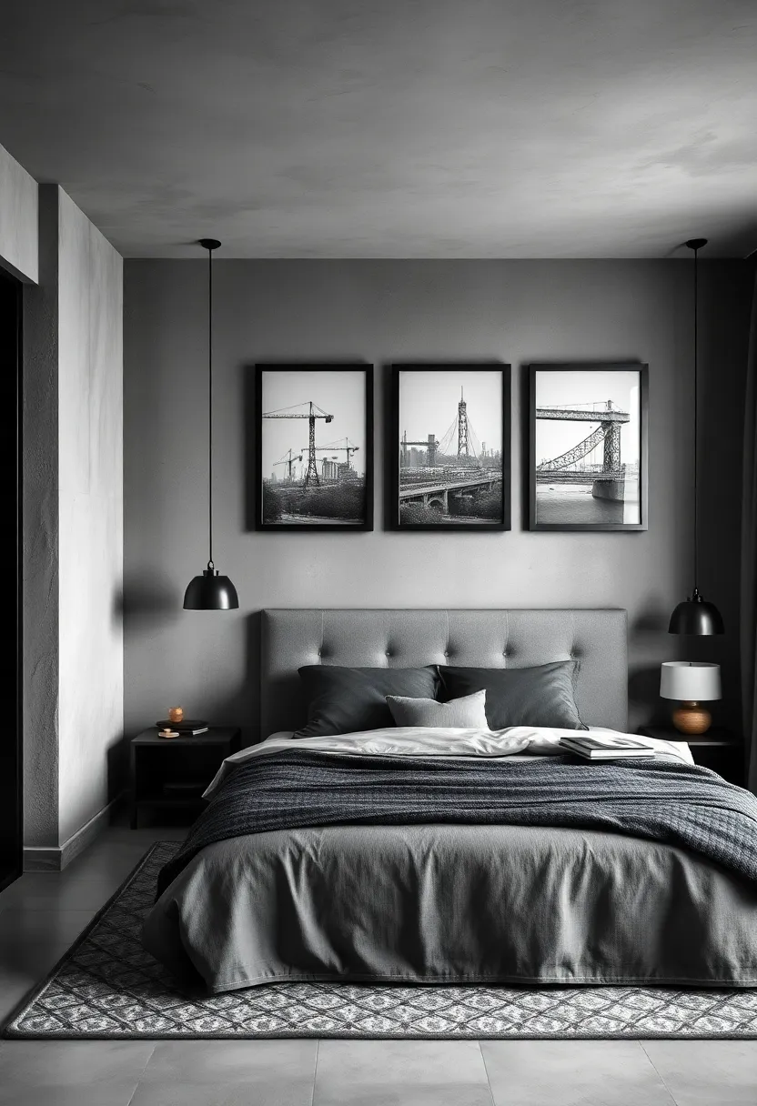 Raw⁣ Concrete Textures and Their Bold Contrast with Soft Grey Fabrics in a Masculine ‍Space