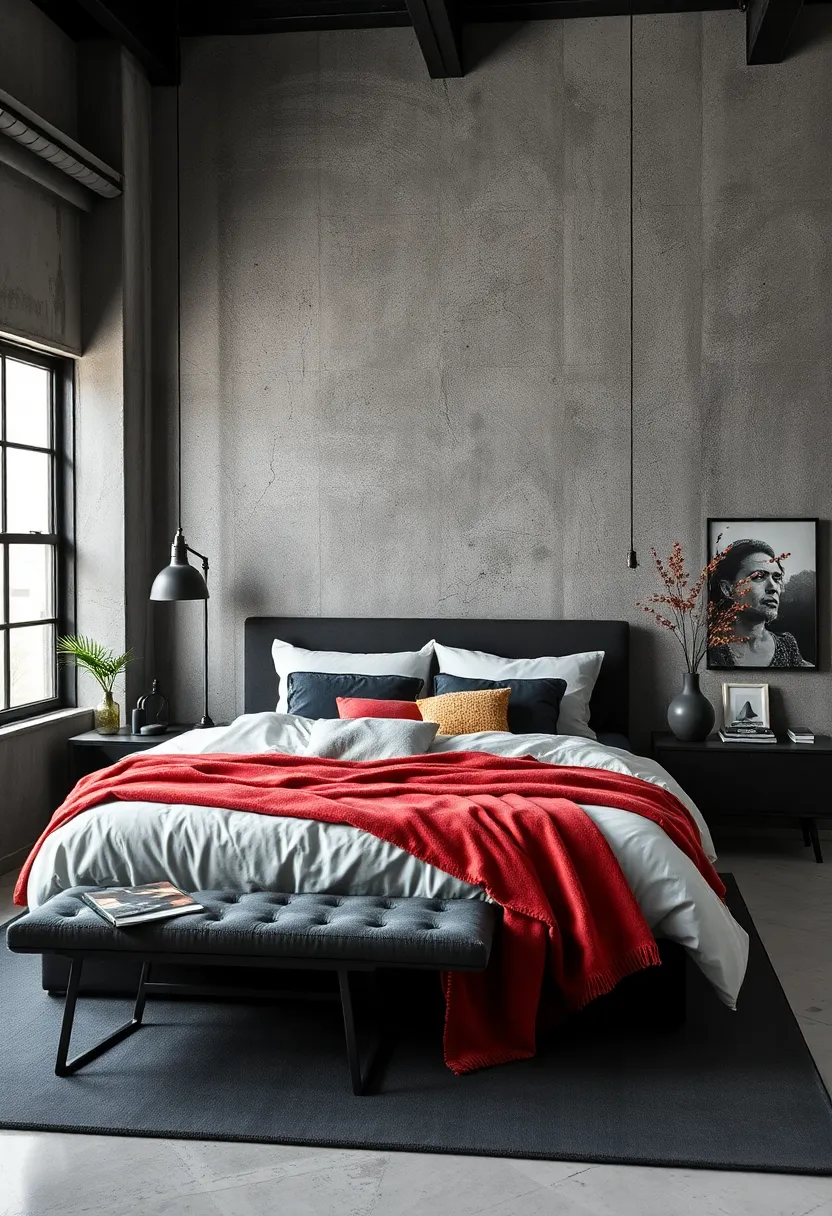 The Intersection‍ of Industrial⁣ Rawness with Soft Upholstery‍ in a Contemporary Bedroom Scene