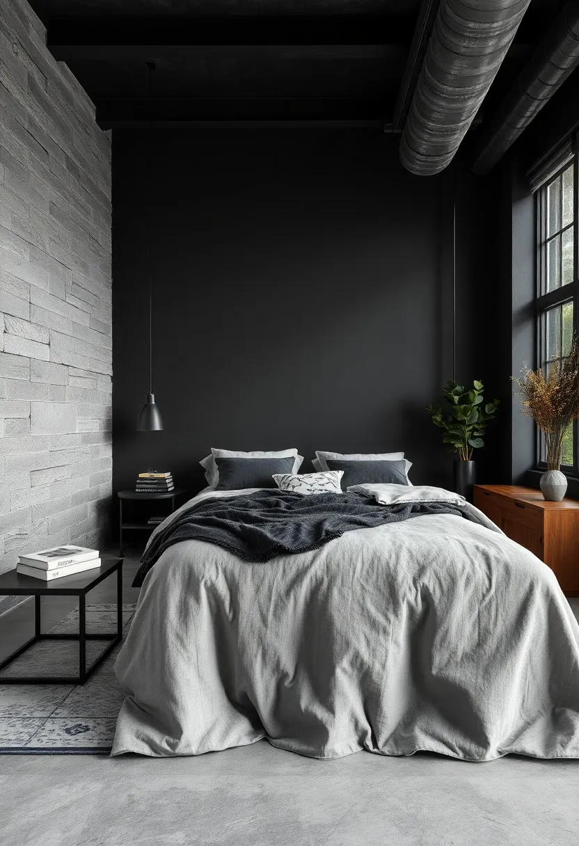 Layered Grey Textiles‌ Creating⁣ Depth and ⁤Comfort ⁣in⁣ a Stark black⁣ Room Palette