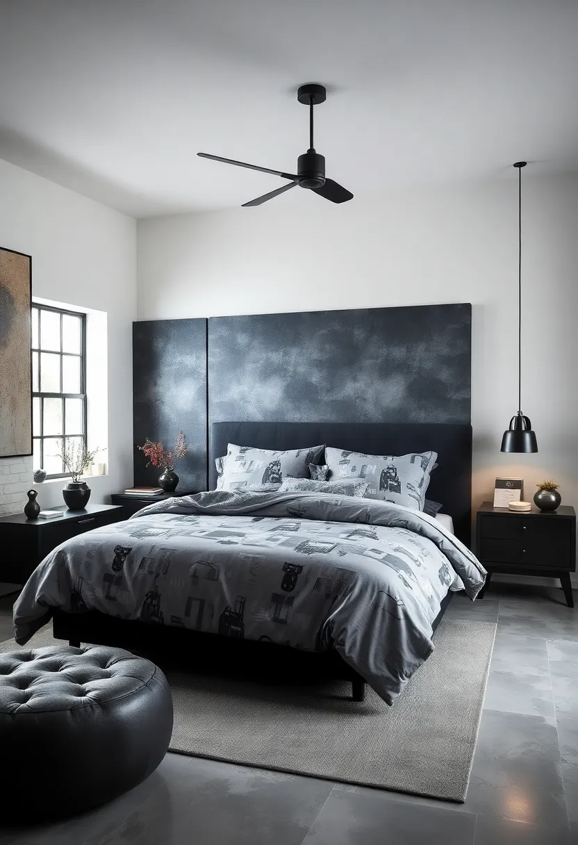 Monochrome Bedding Sets with Industrial ‌Prints⁢ Amplifying ⁢Edgy Masculine Vibes in⁤ the Bedroom