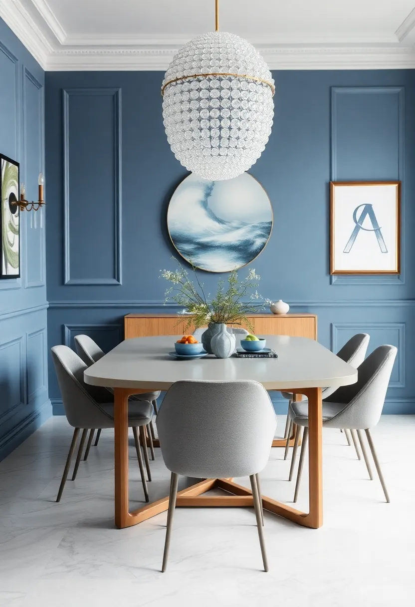 The Role of Lighting in Enhancing Blue and Gray dining Room Design