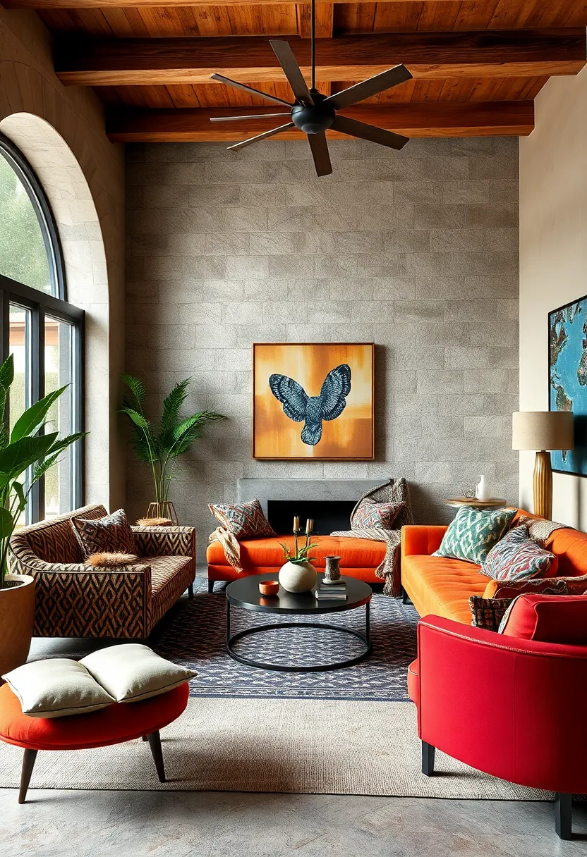 Animal ⁤prints combined with tribal motifs create an ​adventurous ⁣living room where‍ boldness feels naturally curated