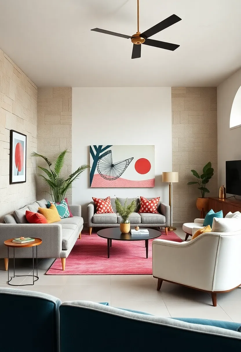 Striking​ polka dots and ⁢cool graphic lines add a dash ‍of ‌whimsy to⁤ a room grounded by mid-century furniture