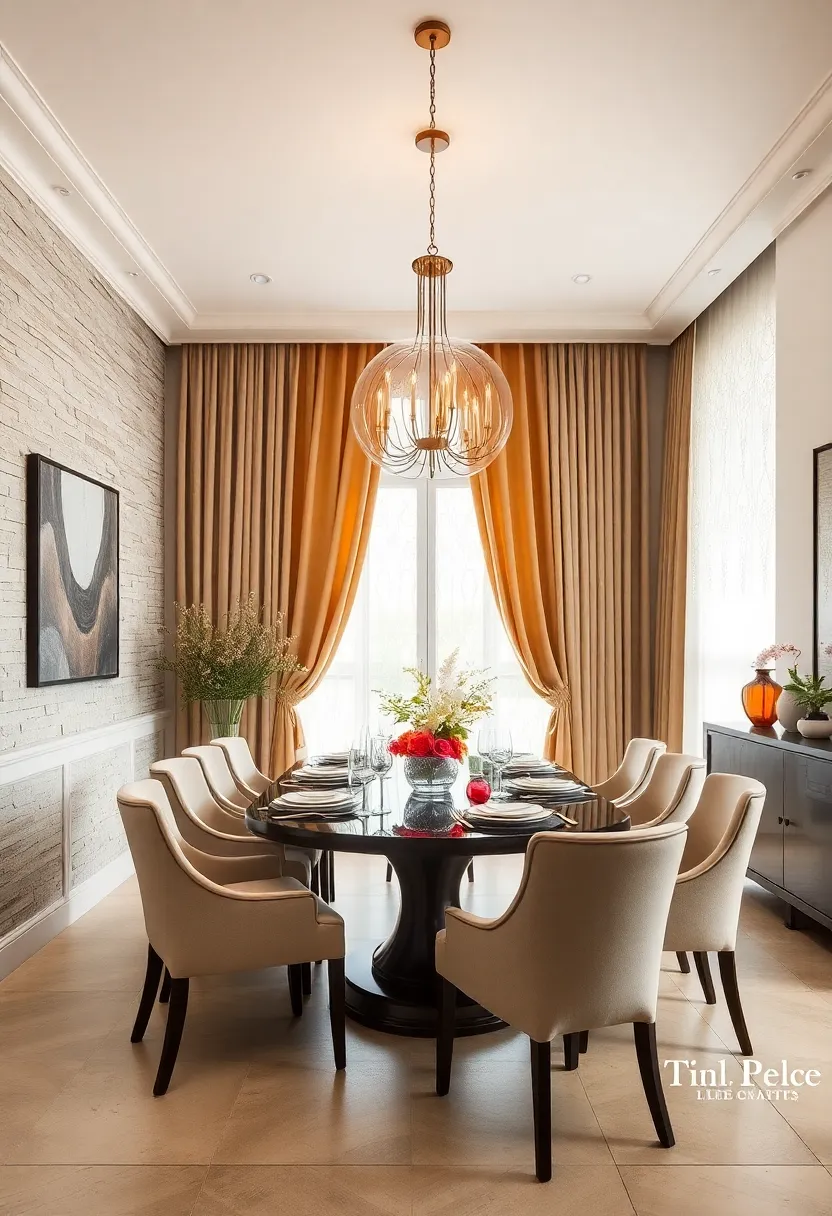 The Balance of Bold Draperies and Delicate Lace Window Treatments in Refined Dining Settings