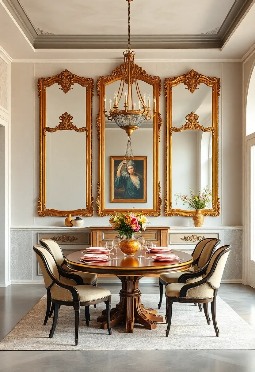 Ornate Mirrors Framing Classic Dining ⁢Rooms to Enhance Space and Light with ⁢vintage Charm