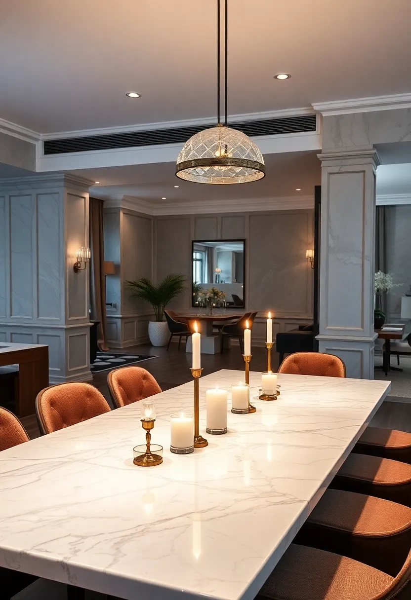 Polished Marble Tabletops Reflecting Subtle Candlelight in‍ Sophisticated ‌Dining Areas