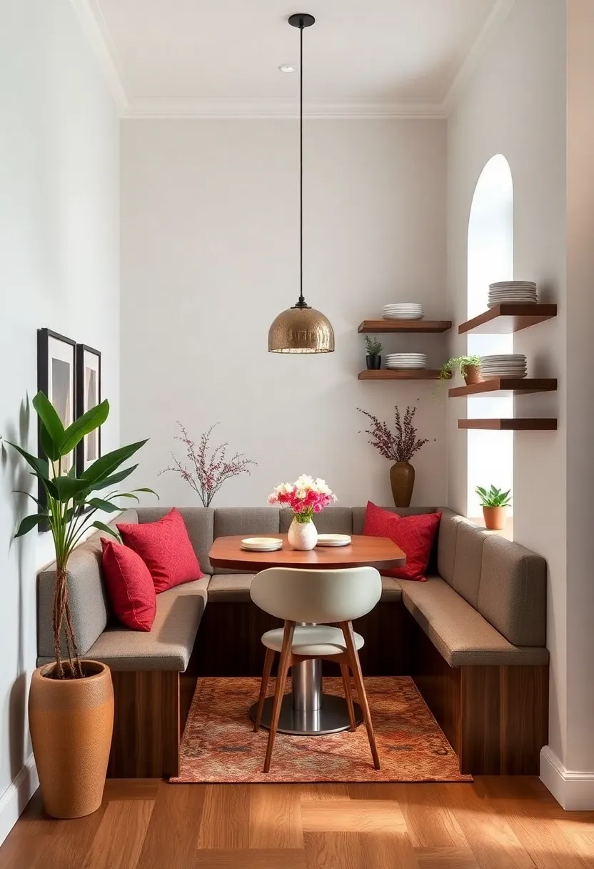 Floating Shelves Flair: ​Add open shelving nearby to display dishware or plants,enhancing both function and style