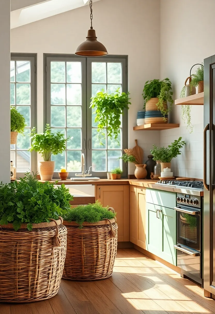 Baskets Brimming With Fresh Herbs And Vegetables Adding Lush Green⁢ Accents⁣ To The Kitchen