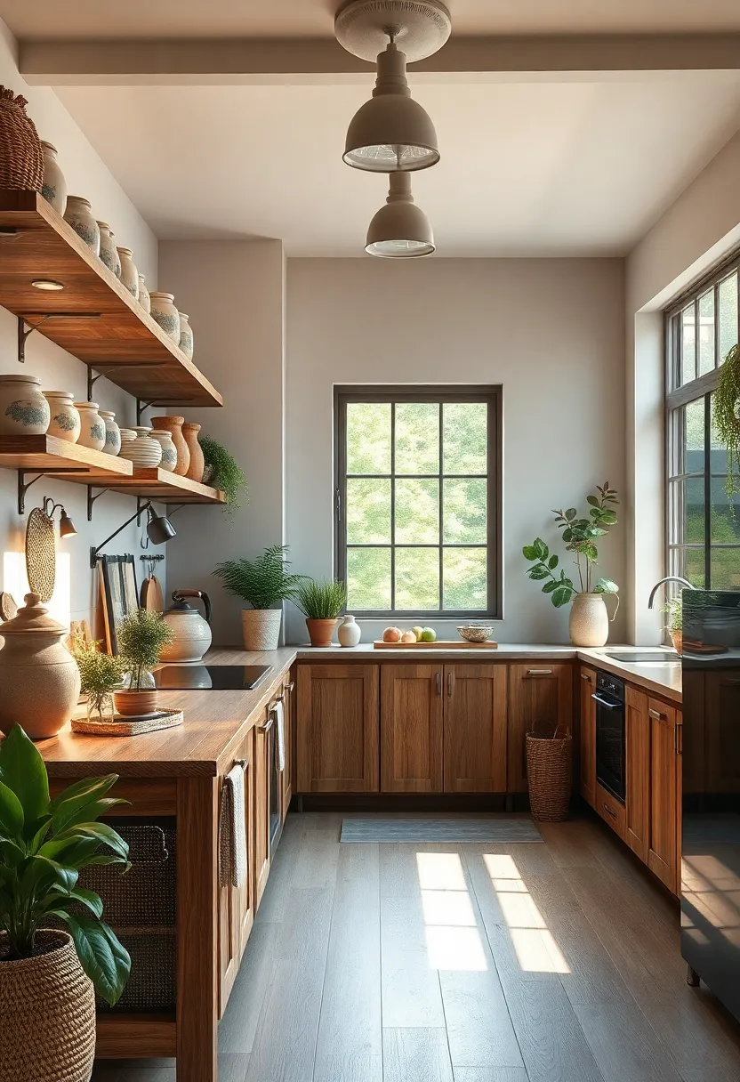 Ceramic jars ⁣And Earthenware Displayed On Wooden‍ Shelves As Decorative and Functional Accents