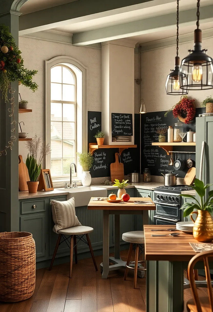 Charming chalkboard Walls Featuring ‍Handwritten Menus And⁤ Seasonal Greetings In The‍ Kitchen