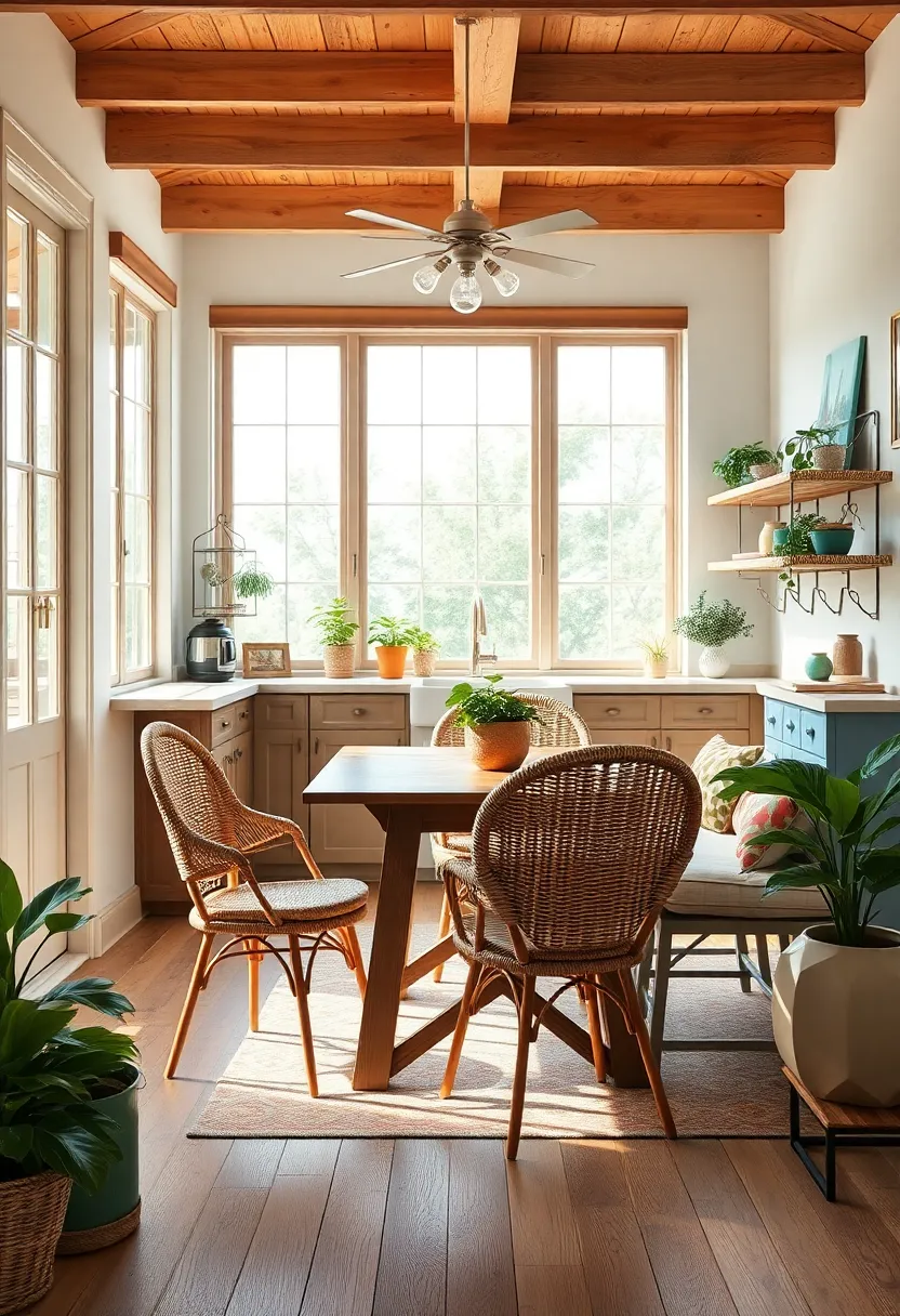 A Mix Of⁣ wicker‍ Chairs⁣ And ⁤Painted Wood⁣ Seating For ⁣An Eclectic⁤ And Inviting Cottage ‌Dining Spot