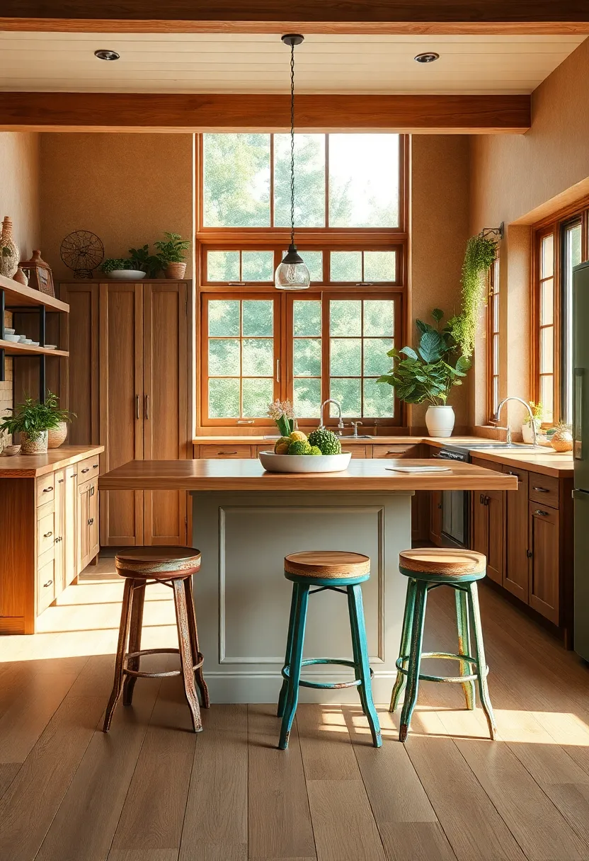 Vintage Stools with Distressed Paint Finishes⁢ adding Character Around The Kitchen Island