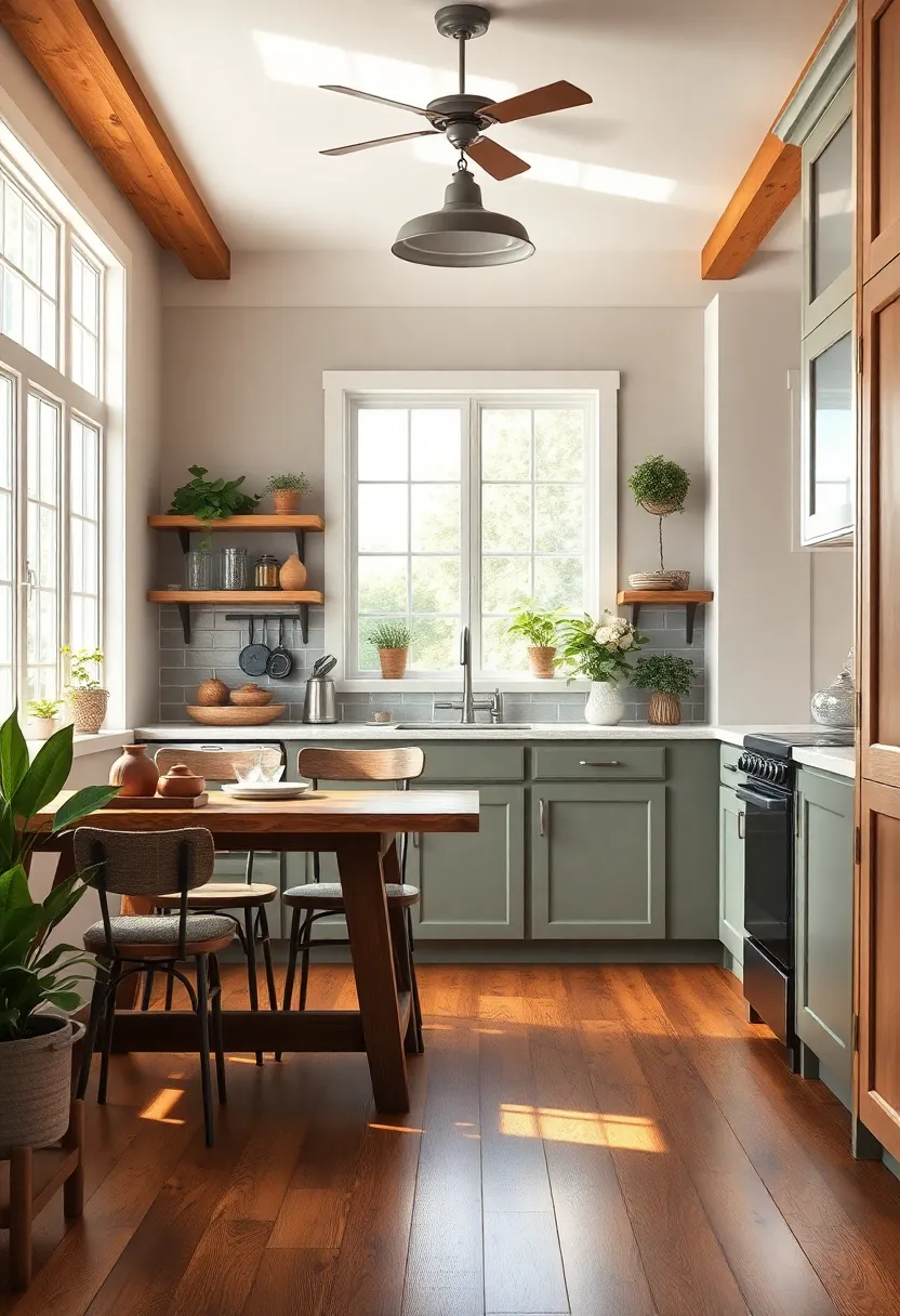 Warm Hardwood Floors That Bring Rustic Comfort To A Charming Cottage⁣ Kitchen space
