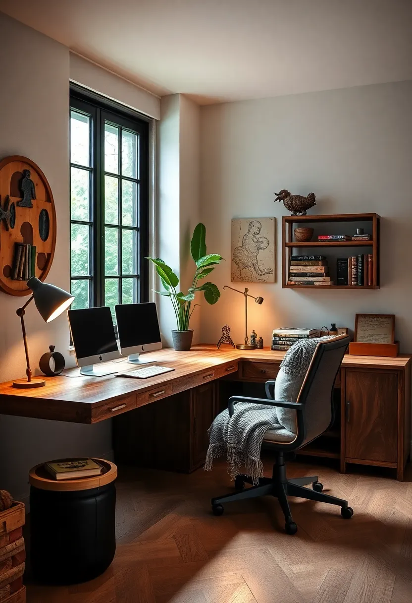 Handcrafted Wooden⁢ Desks⁤ with Rustic Details Creating an⁤ Inviting workspace Ambiance