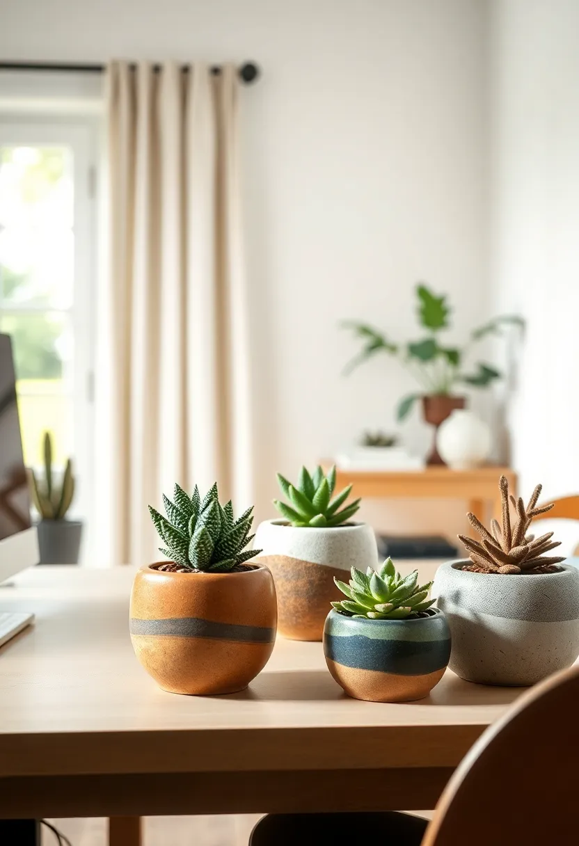 Handcrafted Pottery Planters with ⁢Small Succulents Evoking Natural Simplicity and Ease