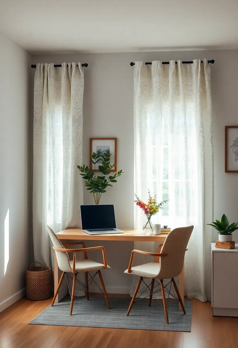 Natural Light Cascading ‌Through Vintage Lace Curtains to Illuminate a Charming Work nook