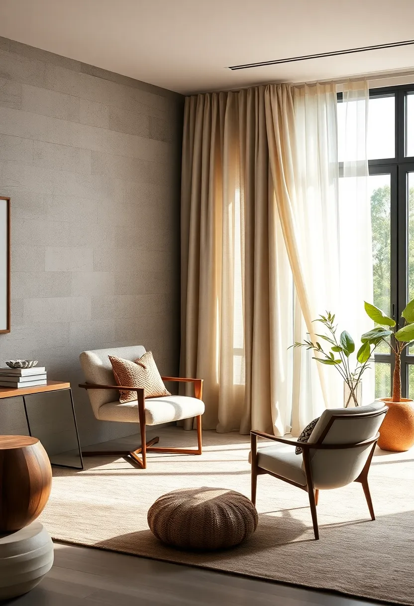 Textured ⁤Linen⁢ Drapes Flowing⁢ Gently, Enhancing Serenity in Serene Cottagecore Home Offices