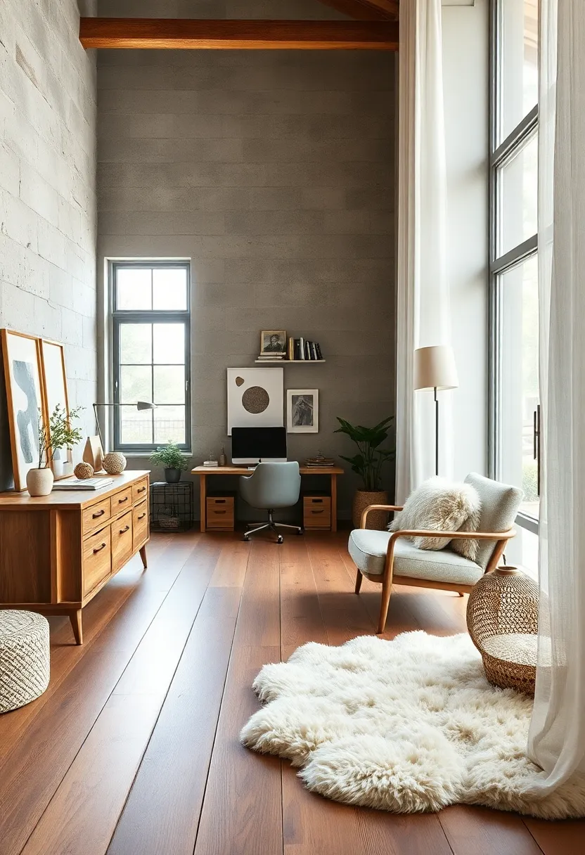 Weathered Wooden Floorboards and Soft Sheepskin ⁢rugs Harmonizing ‍Texture and ‍Warmth