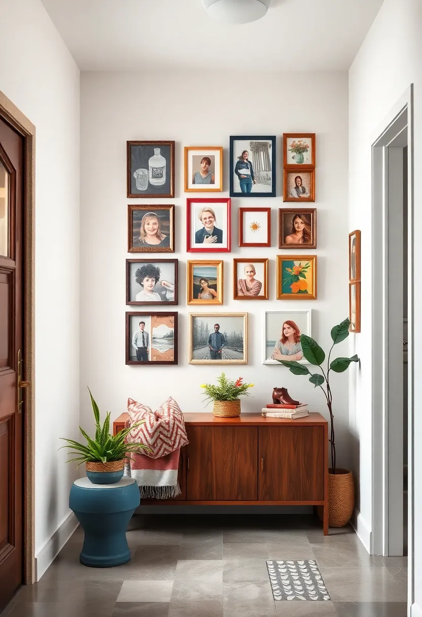 Curated gallery Wall ⁤Featuring Diverse Frames And Styles ⁢Reflecting⁢ Personal Entryway Tales