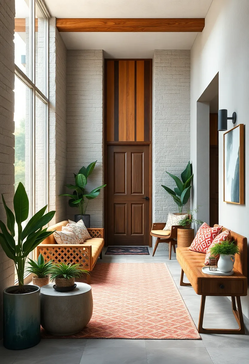 Natural Elements Like Wood And Stone Infusing Earthy⁣ Charm Into An Eclectic ‍entryway Design